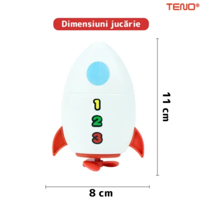 Jucarie de Baie Pentru Copii, Racheta Inotatoare, Interactiva, Fara Baterii, Mecanism cu Cheita, 8x11cm, Rosu/Alb, TENO37