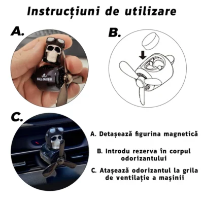 Difuzor Auto Aromaterapie, Car Pilot Skeleton, Kit Odorizant, 2 Arome cu Extracte Naturale Incluse, TENO339