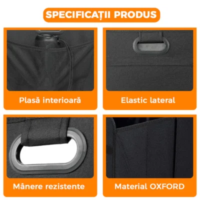 Organizator Auto Portabil Pentru Portbagaj, 2 Compartimente, Pliabil, Elastic de Prindere, Multifunctional, Universal, TENO294