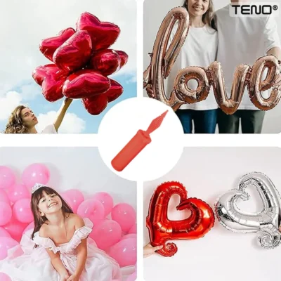 Pompa Manuala Pentru Umflat Baloane cu Dublu Sens, Multifunctionala, Materiale Calitative, Umflare Rapida, 28 cm, Rosu/Negru, TENO370