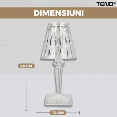 Lampa Ambientala Cristal LED, Veioza, Portabila, 3 Moduri de Iluminare, Intensitate Ajustabila, Tactila, Incarcare USB, TENO1219