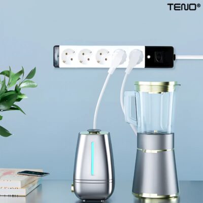Prelungitor Universal cu 5 Prize, Suport de Agatare Incorporat, Rezistent la Temperaturi Inalte, 5 Metri, Negru/Alb, TENO1281