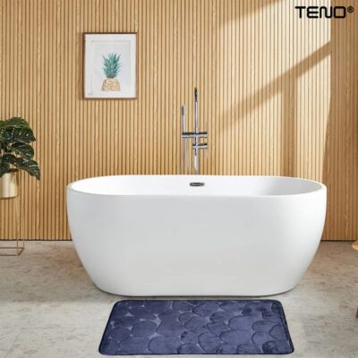 Set 2 Covorase de Baie, Anti-Derapante, Material Moale, Model Pietre, 80x50 / 50x40cm, Bleumarin, TENO1014