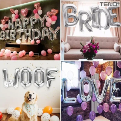 Balon in Forma de Litera E, Metalizat, Pentru Petreceri/Aniversari/Evenimente, 40cm, Rezistent, Folie, Argintiu, TENO1022