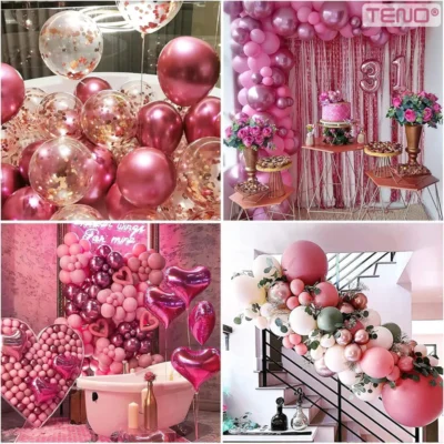 Set 10 Baloane, Confeti, Pentru Petreceri/Aniversari/Evenimente, O Singura Dimensiune, 2 Culori, Latex, Roz, TENO726