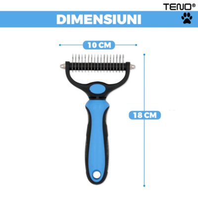 Perie de Par Caini, Pisici, Animale, Tesala si Perie Trimmer 2 in 1, Anti-Naparlire, Descalcire Blana, Pentru Tuns par Scurt si Lung, TENO430