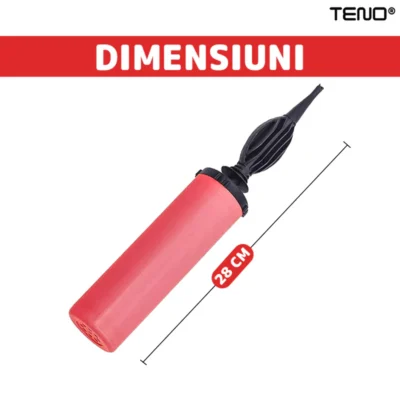 Pompa Manuala Pentru Umflat Baloane cu Dublu Sens, Multifunctionala, Materiale Calitative, Umflare Rapida, 28 cm, Rosu/Negru, TENO371