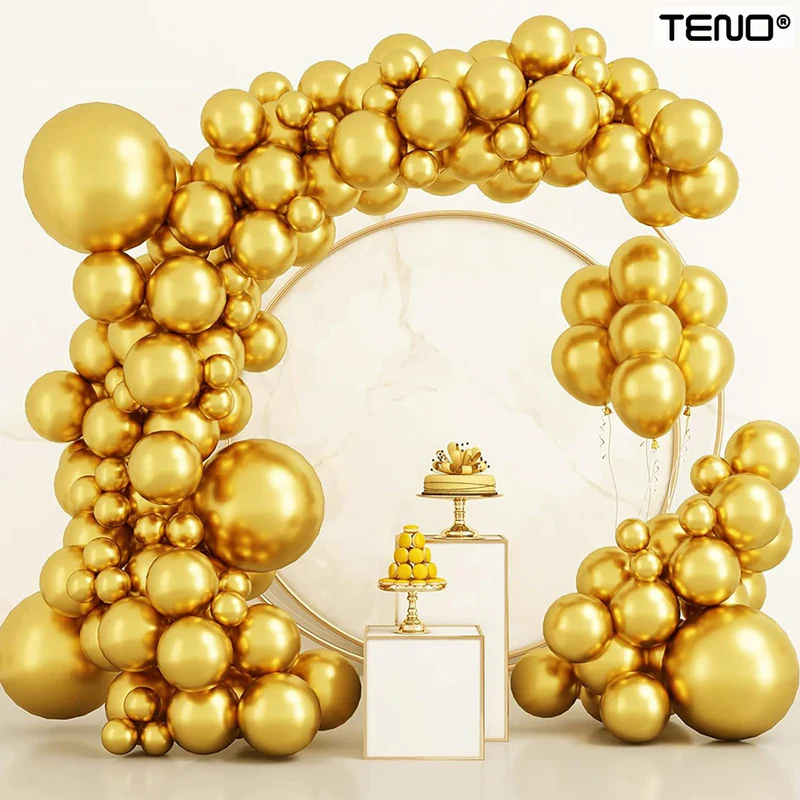 Set 50 Baloane, Pentru Petreceri/Aniversari/Evenimente, O Singura Dimensiune, Latex, Auriu, TENO721