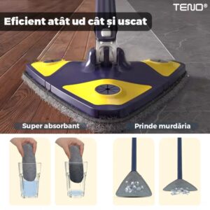Mop Telescopic cu Cap Triunghiular, Rotire 360 Grade, 127 cm, Albastru/Galben, TENO1146