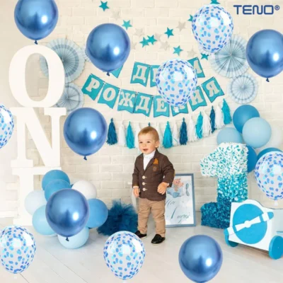 Set 10 Baloane, Confeti, Pentru Petreceri/Aniversari/Evenimente, O Singura Dimensiune, 2 Culori, Latex, Albastru, TENO725