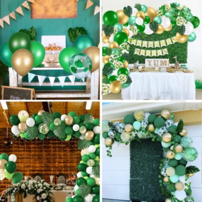 Set 15 Baloane, Model Frunze, Pentru Petreceri/Aniversari/Evenimente, O Singura Dimensiune, 3 Culori, Latex, Verde/Auriu/Transparent, TENO305