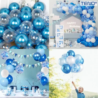 Set 10 Baloane, Confeti, Pentru Petreceri/Aniversari/Evenimente, O Singura Dimensiune, 2 Culori, Latex, Albastru, TENO725