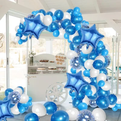 Set 14 Baloane, Confeti, Pentru Petreceri/Aniversari/Evenimente, Stea/Inima/Rotunde, 3 Culori, Latex, Albastru, TENO303