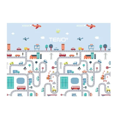 Covoras de Joaca pentru Copii, 2 Fete, Termic, Anti-Derapant, Pliabil, Oras si Padure, 200x180cm, Grosime 1 cm, Multicolor, Cod TENO287