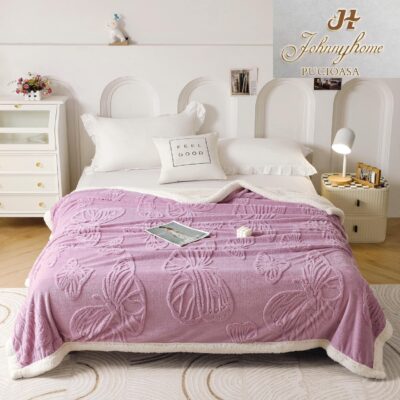 Patura Cocolino cu Blanita, Fluturi, 200x230 cm, Lila, C22034