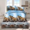 Lenjerie pat dublu, 2 Persoane, Bumbac Satinat 3D, 4 Piese, Leopard, Bej/Bleu, BR14671