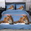Lenjerie pat dublu, 2 Persoane, Bumbac Satinat 3D, 4 Piese, Vulpe, Bleu/Bej, BR14669
