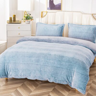 Lenjerie Pat Dublu cu Elastic, Material Pufos Cocolino, 4 Piese, Uni, Bleu, P23707-Elastic