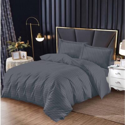 Pachet Promotional, Lenjerie De Pat, Damasc Finet, 4 Piese, UNI, Gri Inchis, ST23404