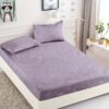 Husa Pat dublu cu elastic, Bumbac FINET, 180 x 200 cm, Model Floral, Mov, J23339