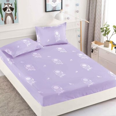 Husa Pat dublu cu elastic, Bumbac FINET, 180 x 200 cm, Simplu, Lila, J23344