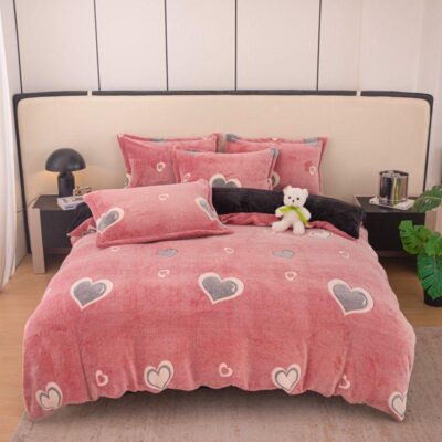 Lenjerie de Pat Single Cocolino, 4 Piese, Inimioare, Roz, J23367