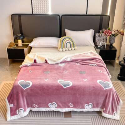 Patura Cocolino Cu Blanita, 200x230 cm, Inimioare, Roz, J23374