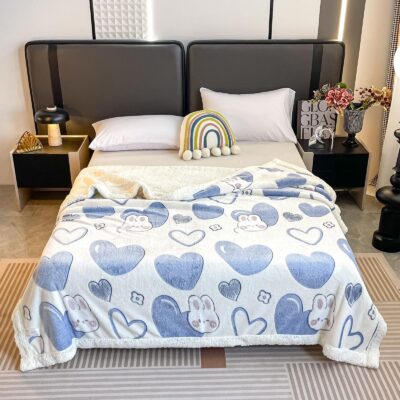 Patura Cocolino Cu Blanita, 200x230 cm, inimioare, Bleu/Alb, J23377