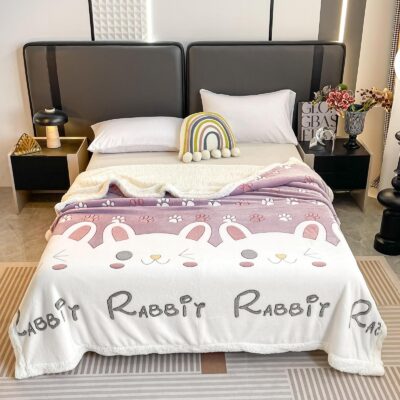 Patura Cocolino Cu Blanita, 200x230 cm, Rabbit, Alb/Roz, J23380