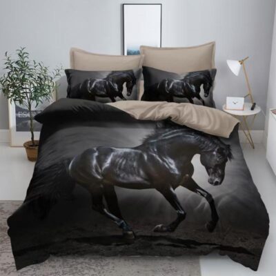 Lenjerie pat dublu, Bumbac Finet Superior, 6 Piese, Bumbac Finet, Cal, Negru/Maro, N23509