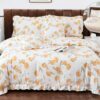 Lenjerie pat, Bumbac Finet, Volanase, 6 Piese, Piersici, Alb/Portocaliu, P23653-Elastic