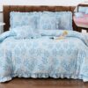 Lenjerie pat, Bumbac Finet, Volanase, 6 Piese, Frunze, Albastru/Roz, P23658-Elastic