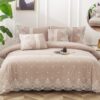 Lenjerie pat, Bumbac Fin, Broderie Si Dantela, 6 Piese, Elegant, Crem, P23699-Elastic