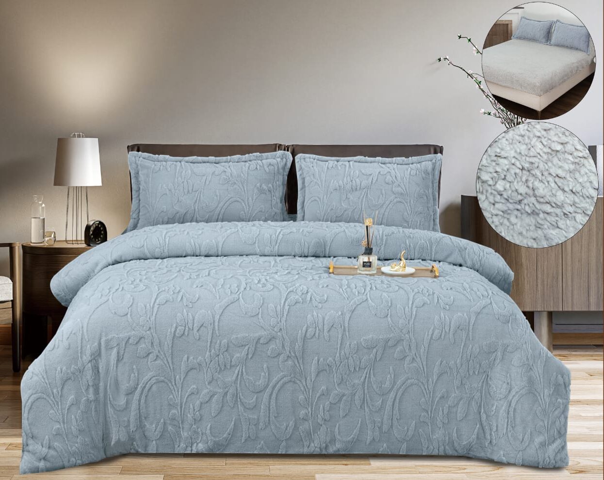 Lenjerie Pat Dublu, Blanita de iepure, 4 Piese, UNI, Grofat, Bleu, P23700-Elastic