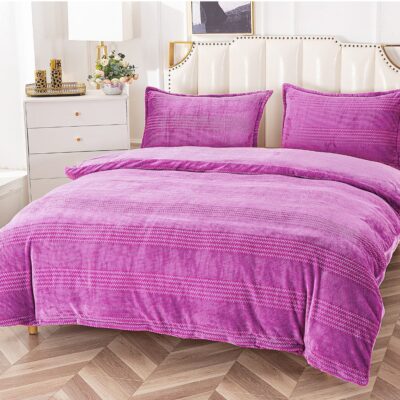 Lenjerie Pat Dublu cu Elastic, Material Pufos Cocolino, 4 Piese, Uni, Mov, P23708-Elastic