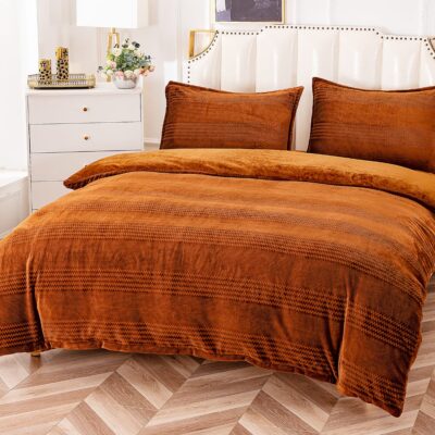 Lenjerie Pat Dublu cu Elastic, Material Pufos Cocolino, 4 Piese, Uni, Maro, P23709-Elastic
