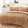 Lenjerie Pat Dublu, Material Pufos Cocolino, 4 Piese, Uni, Maro Deschis, P23711-Elastic