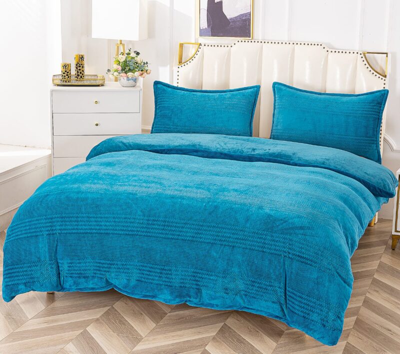 Lenjerie Pat Dublu, Material Pufos Cocolino, 4 Piese, Uni, Bleu, P23712-Elastic