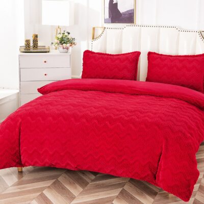 Lenjerie Pat Dublu, Material Pufos Cocolino, 4 Piese, Uni, Rosu, P23713-Elastic