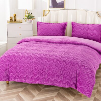 Lenjerie Pat Dublu, Material Pufos Cocolino, 4 Piese, Uni, Mov, P23714-Elastic