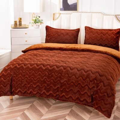 Lenjerie Pat Dublu, Material Pufos Cocolino, 4 Piese, Uni, Maro, P23715-Elastic