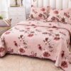 Cuvertura Pentru Pat Dublu, Catifea, 3 Piese, Floricele, Multicolor, P23728