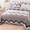 Cuvertura Pentru Pat Dublu, Catifea, 3 Piese, Linii, Crem/Alb, P23731