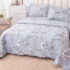 Cuvertura Pentru Pat Dublu, Catifea, 3 Piese, Floricele, Gri, P23734