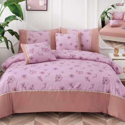 Lenjerie De Lux, Bumbac Finet, 6 Piese, Floricele, Roz, P23740-Elastic
