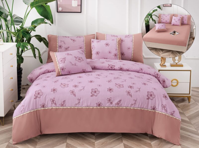 Lenjerie De Lux, Bumbac Finet, 6 Piese, Floricele, Roz, P23740-Elastic