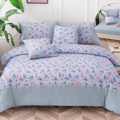 Lenjerie De Lux, Bumbac Finet, 6 Piese, Lalele, Bleu, P23741-Elastic
