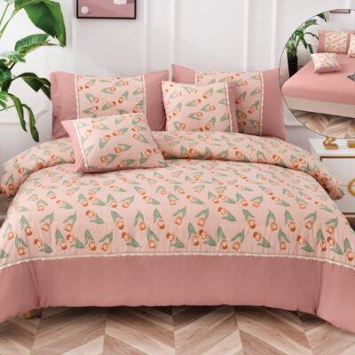 Lenjerie De Lux, Bumbac Finet, 6 Piese, Lalele, Roz, P23737-Elastic