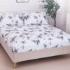 Husa Pat dublu cu elastic, Bumbac Satinat, 180x200, Floricele, Alb, P23744
