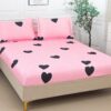 Husa Pat dublu cu elastic, Bumbac Satinat, 180x200, Inimioare, Negru/Roz, P23762